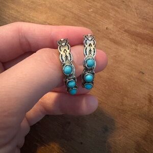 Turquoise and Silver Hoop Earrings